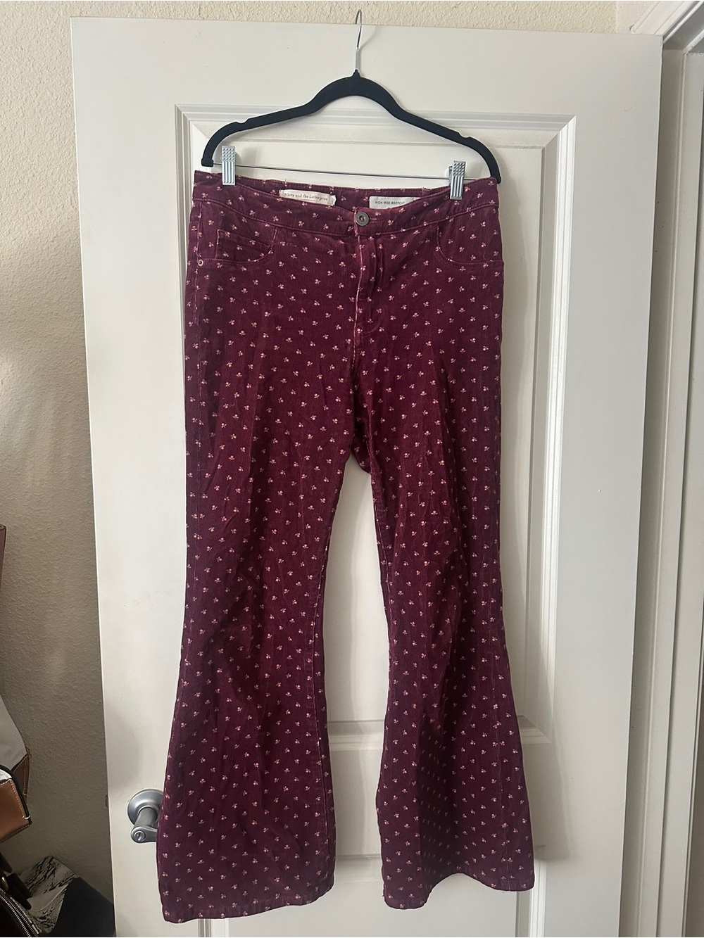 Anthropologie Burgundy Floral-Print Bootcut Pants